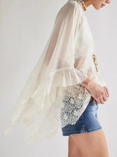 Women's Boho Sheer Lace Blouse with Bell Sleeves